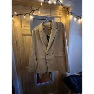 Fashion Tan Beige Single Button Lightweight Blazer Jacket Women Size Large New